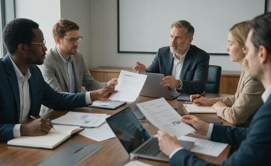 Technology leaders reviewing vendor contracts and data portability risks in a conference room